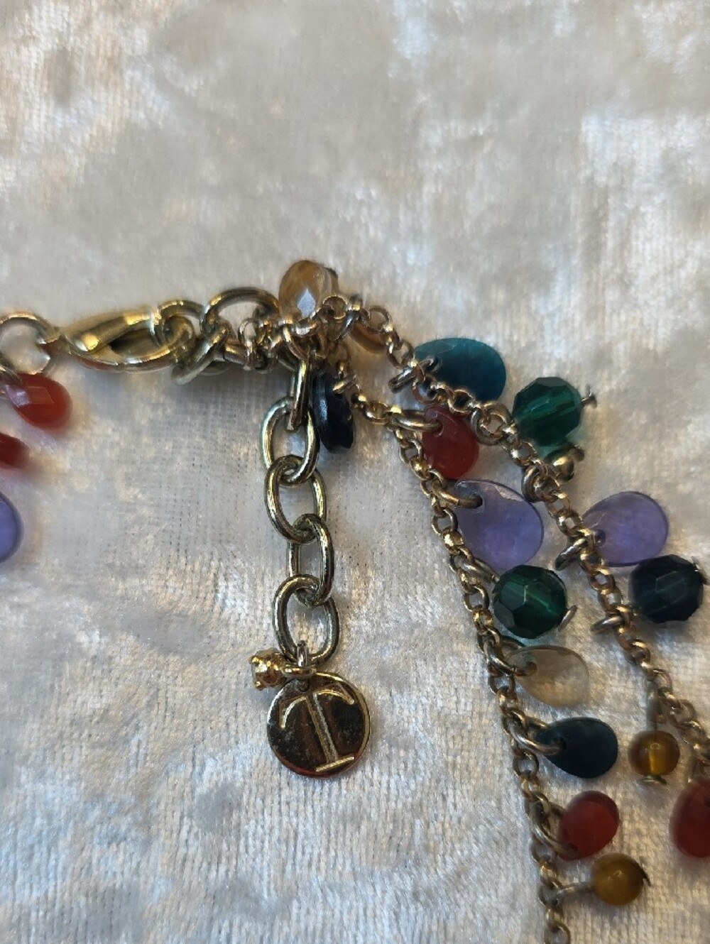 Talbots Multi-Gem Teardrop Layered Necklace in Green, Purple, Blue, Brown, Red - Picture 2 of 8